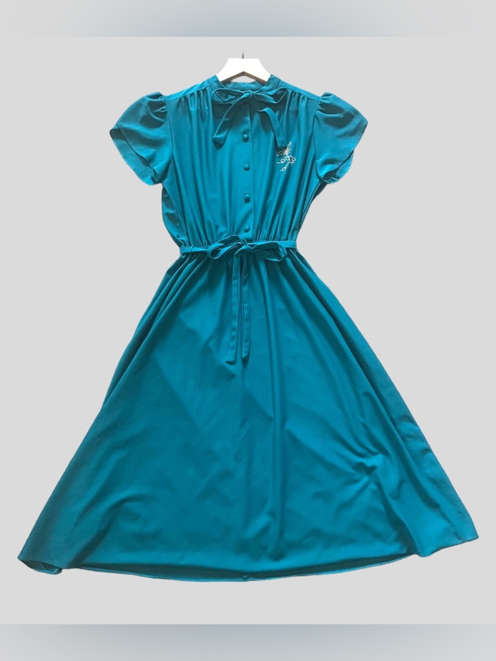 Vintage Oops California Teal Button Front Midi Dress Small